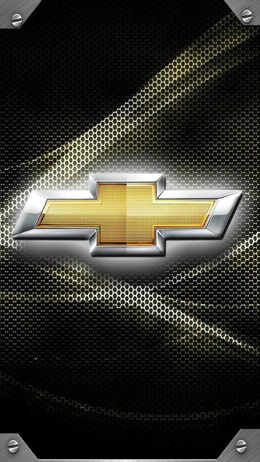 Chevrolet Gold Bowtie Emblem on Black Hexagonal Mesh Background HD phone wallpaper