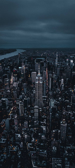 Aerial Night View of New York City Skyline Featuring the Empire State Building HD phone wallpaper