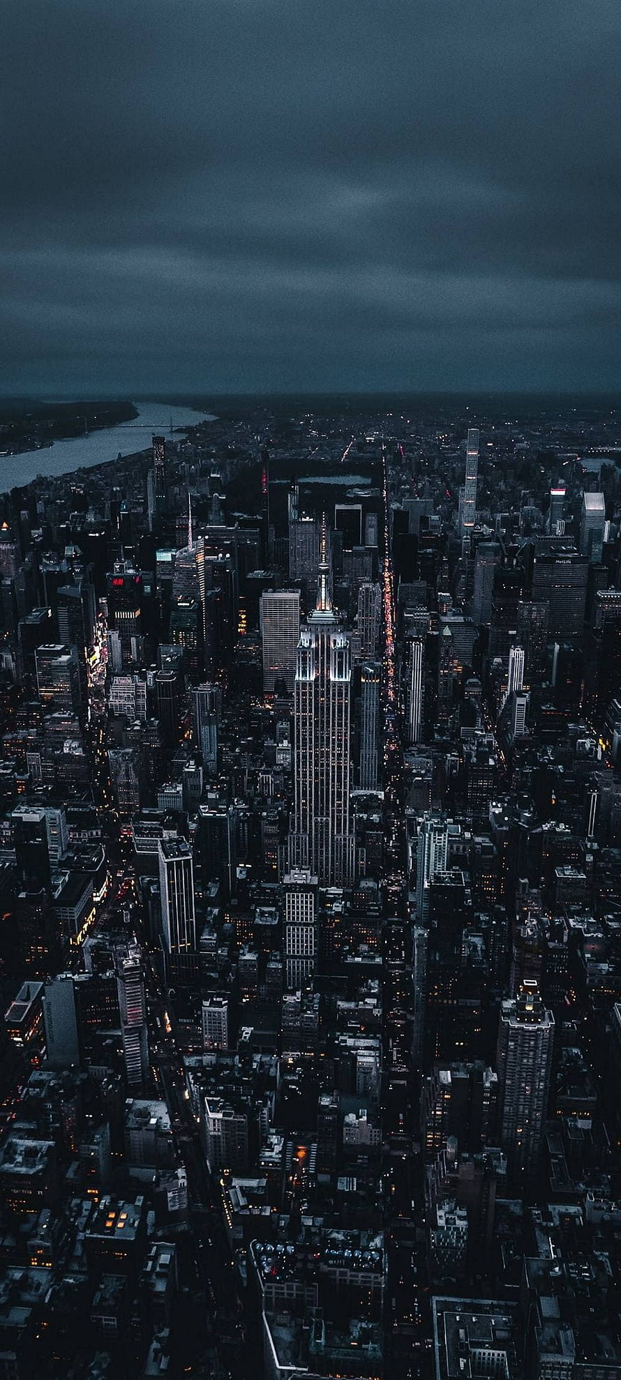 Aerial Night View of New York City Skyline Featuring the Empire State Building HD phone wallpaper