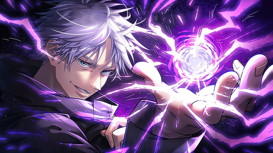 Gojo Satoru Channeling Purple Energy in Jujutsu Kaisen Anime Illustration HD wallpaper