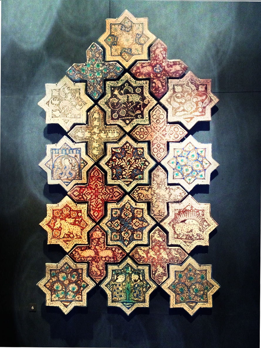 Intricate Islamic Geometric Tilework Mosaic with Floral and Calligraphic Motifs HD phone wallpaper