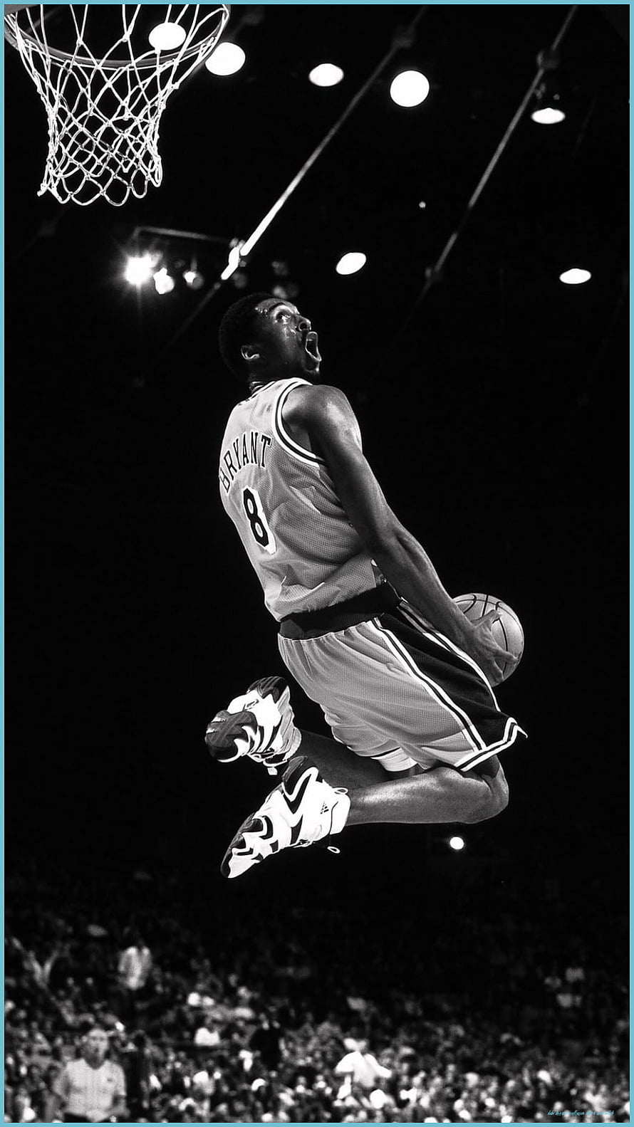 Kobe Bryant Mid-Air Dunk in Black and White HD phone wallpaper