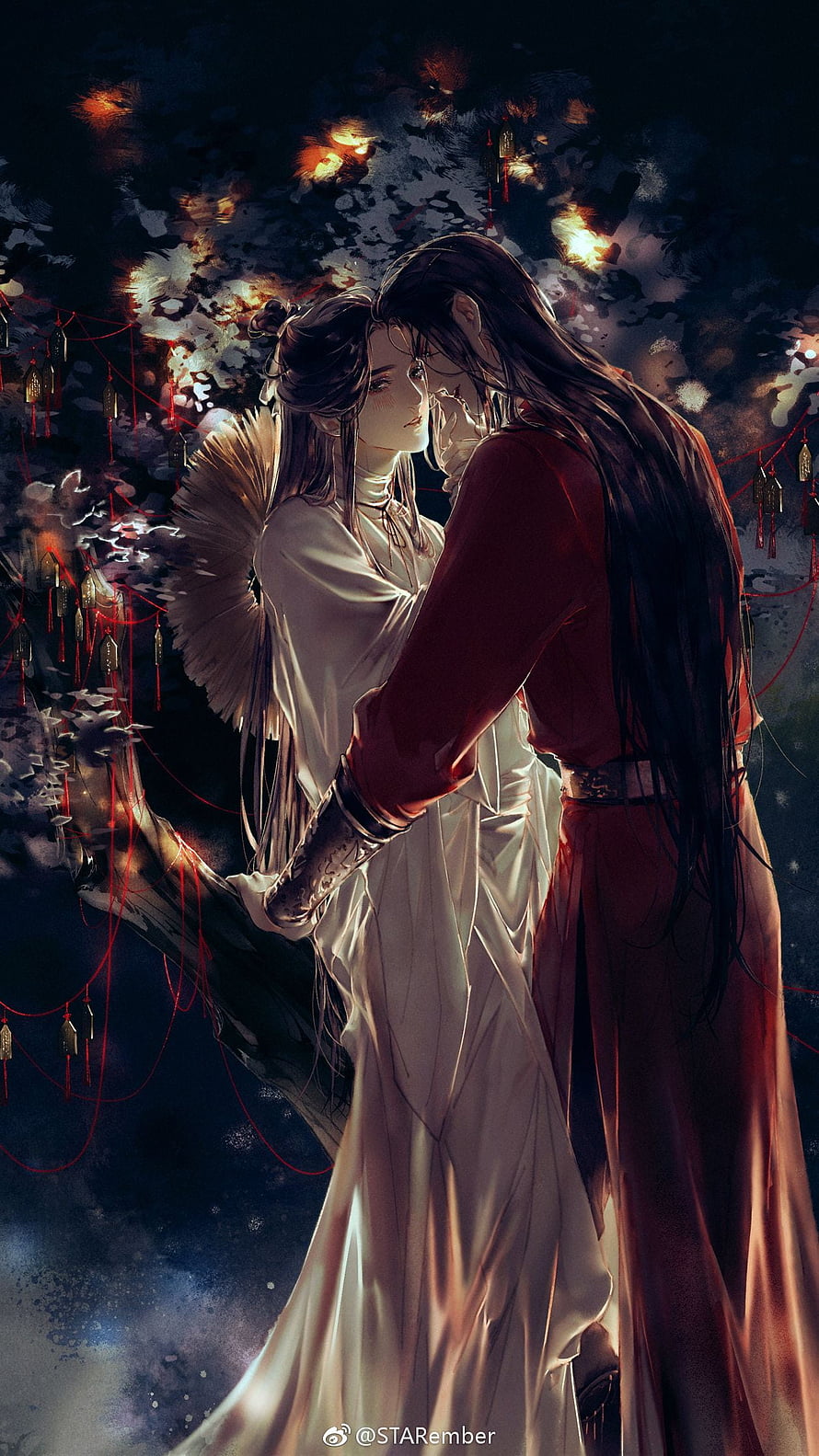 Heaven Official's Blessing Romantic Illustration with Lanterns and Traditional Attire HD phone wallpaper