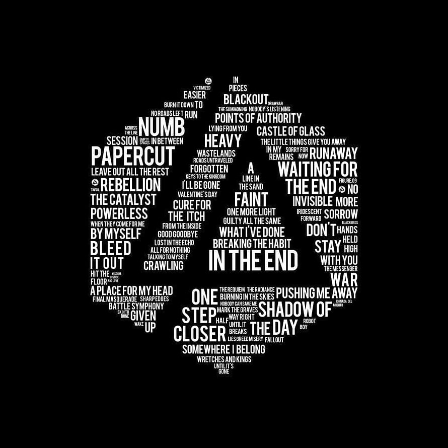 Linkin Park Song Titles Word Cloud Art on Black Background HD phone wallpaper