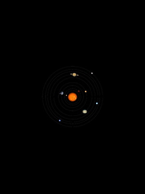 Minimalist Solar System Diagram with Planets Orbiting the Sun on a Black Background HD phone wallpaper