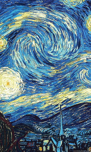 Vincent van Gogh Starry Night Swirling Sky and Village Church Spire Classic Post-Impressionist Painting HD phone wallpaper