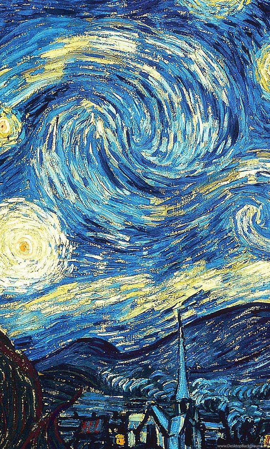 Vincent van Gogh Starry Night Swirling Sky and Village Church Spire Classic Post-Impressionist Painting HD phone wallpaper