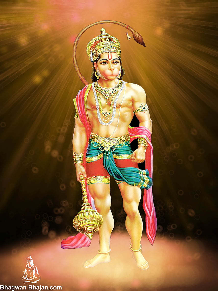 Hanuman Devotional Illustration with Mace and Radiant Golden Background, Bhagwan Shri Hanuman New - Full Hanuman - HD phone wallpaper