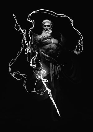 Zeus the Greek God of Thunder with Lightning Bolts in Dramatic Black and White HD phone wallpaper