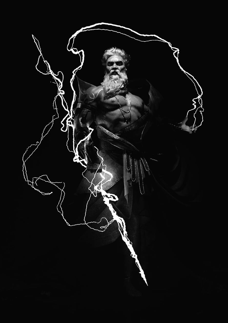 Zeus the Greek God of Thunder with Lightning Bolts in Dramatic Black and White HD phone wallpaper