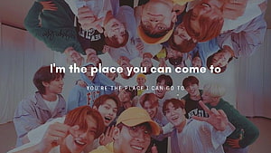 Seventeen Kpop Group Circle Photo With Lyrics Overlay HD wallpaper