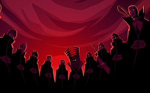 Naruto Akatsuki Members Silhouetted Against Dramatic Red Sky HD wallpaper