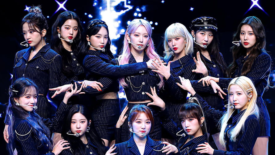 IZ*ONE K-Pop Group Stage Performance in Matching Pinstripe Outfits HD wallpaper