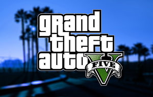 Grand Theft Auto V Logo Against Palm Tree Silhouettes at Dusk HD wallpaper