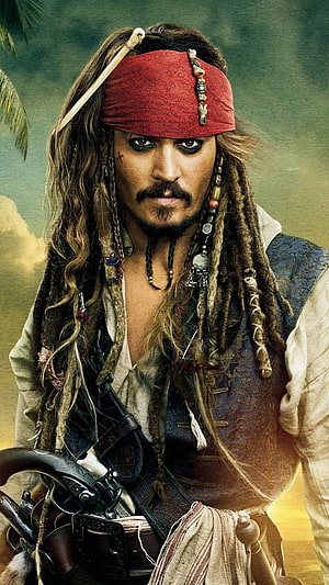 Captain Jack Sparrow Portrait with Red Bandana and Dreadlocks HD phone wallpaper