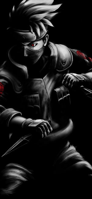 Kakashi Hatake Sharingan Portrait in Dark Monochrome Anime Style HD phone wallpaper