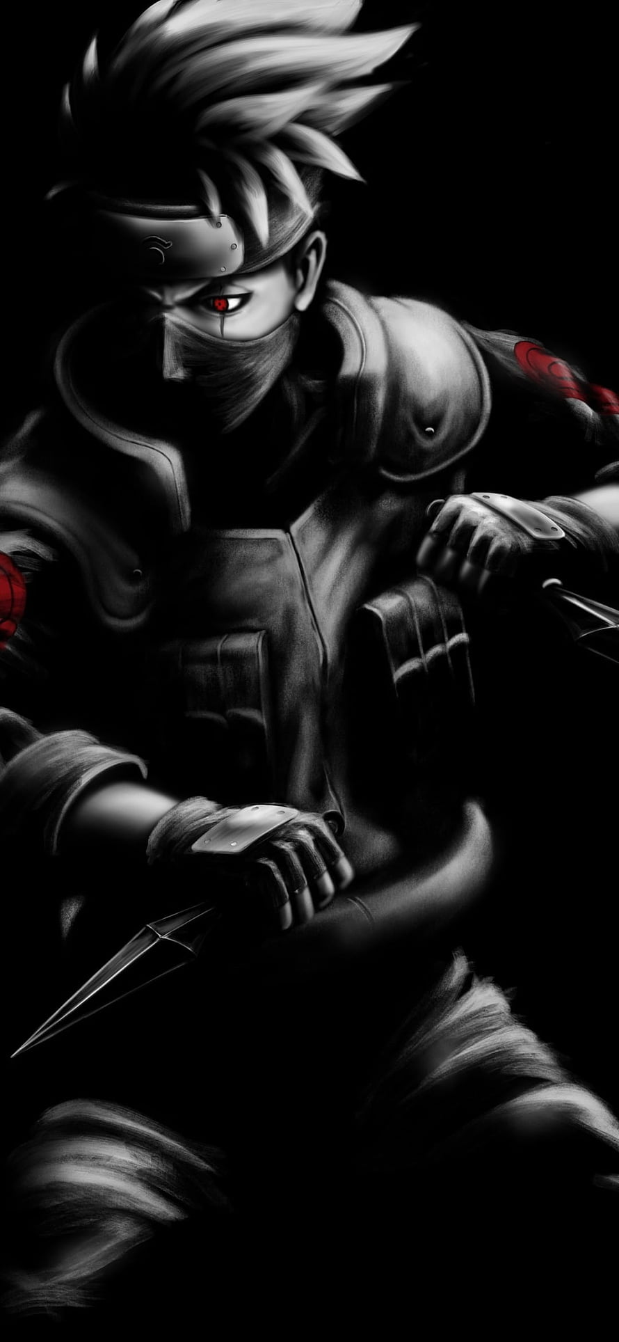 Kakashi Hatake Sharingan Portrait in Dark Monochrome Anime Style HD phone wallpaper