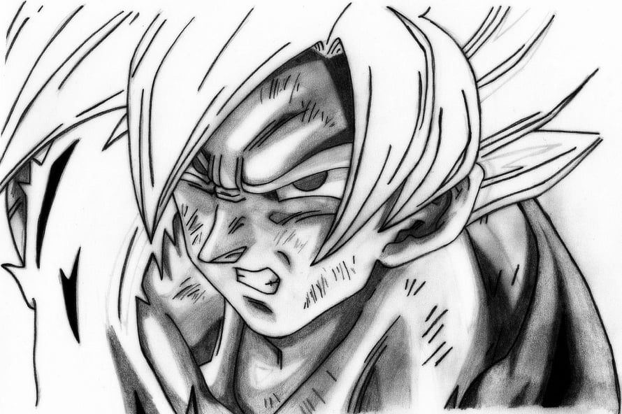 Goku Intense Battle Expression Black and White Manga Sketch HD wallpaper