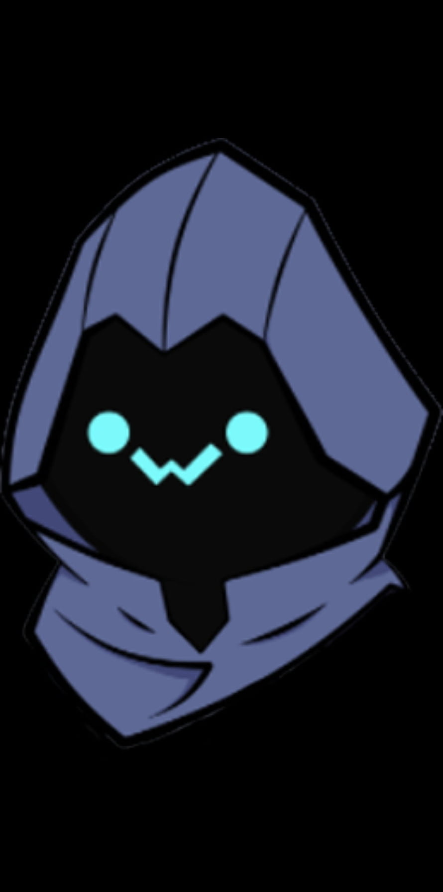 UwUmen Omen Character Art from Valorant with Glowing Cyan Eyes on Black Background HD phone wallpaper