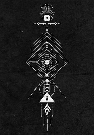 Black and White Occult Geometric Line Art with Eye and Sacred Symbols HD phone wallpaper