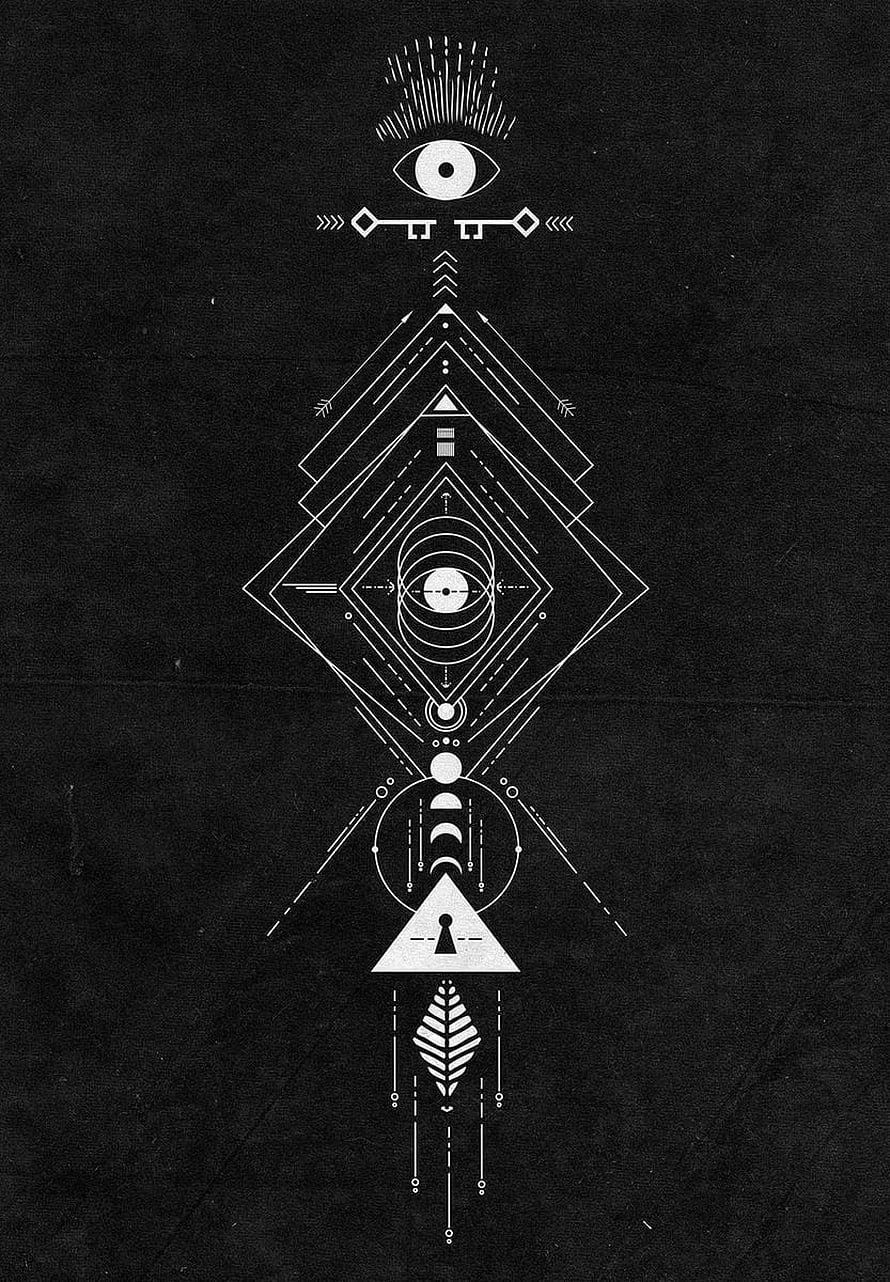 Black and White Occult Geometric Line Art with Eye and Sacred Symbols HD phone wallpaper