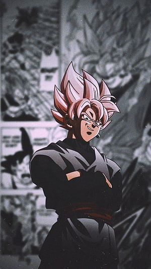 Goku Black Super Saiyan Rosé Anime Character with Pink Hair and Black Battle Gear HD phone wallpaper
