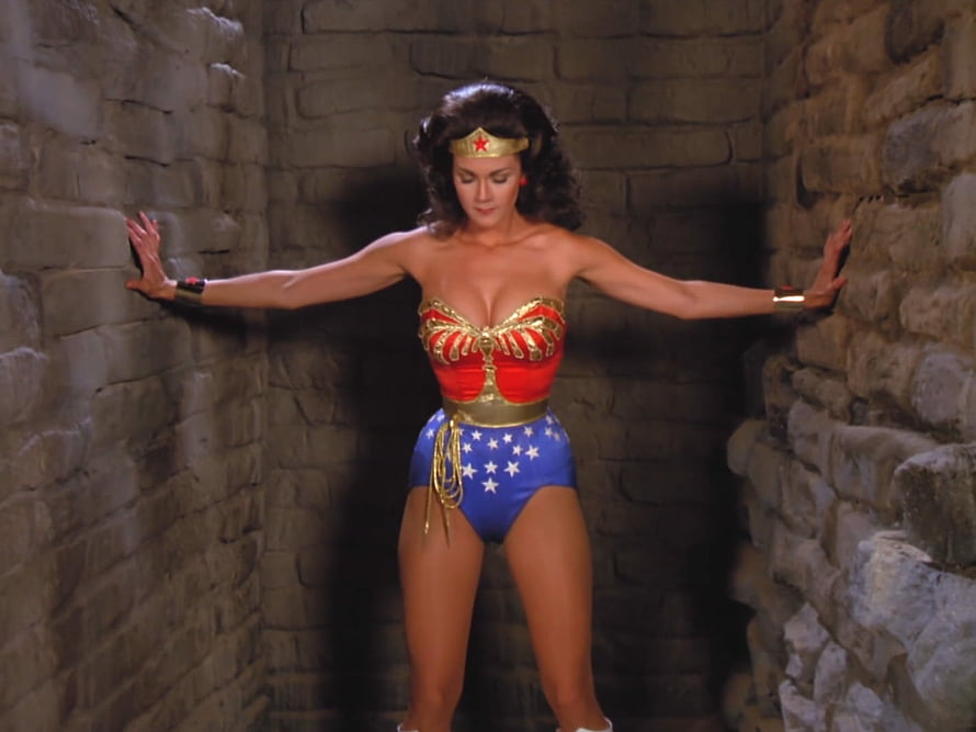 Lynda Carter as Wonder Woman in Classic Red and Blue Costume HD wallpaper