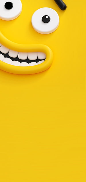 Playful 3D Yellow Smiley Face with Wide Grin and White Teeth HD phone wallpaper