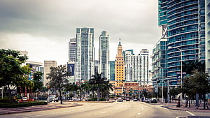 Miami Downtown Skyline with Historic Kaseya Center and Modern High-Rise Architecture HD wallpaper