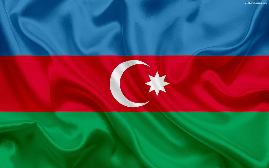 Azerbaijan National Flag with Crescent and Star on Flowing Silk Fabric HD wallpaper