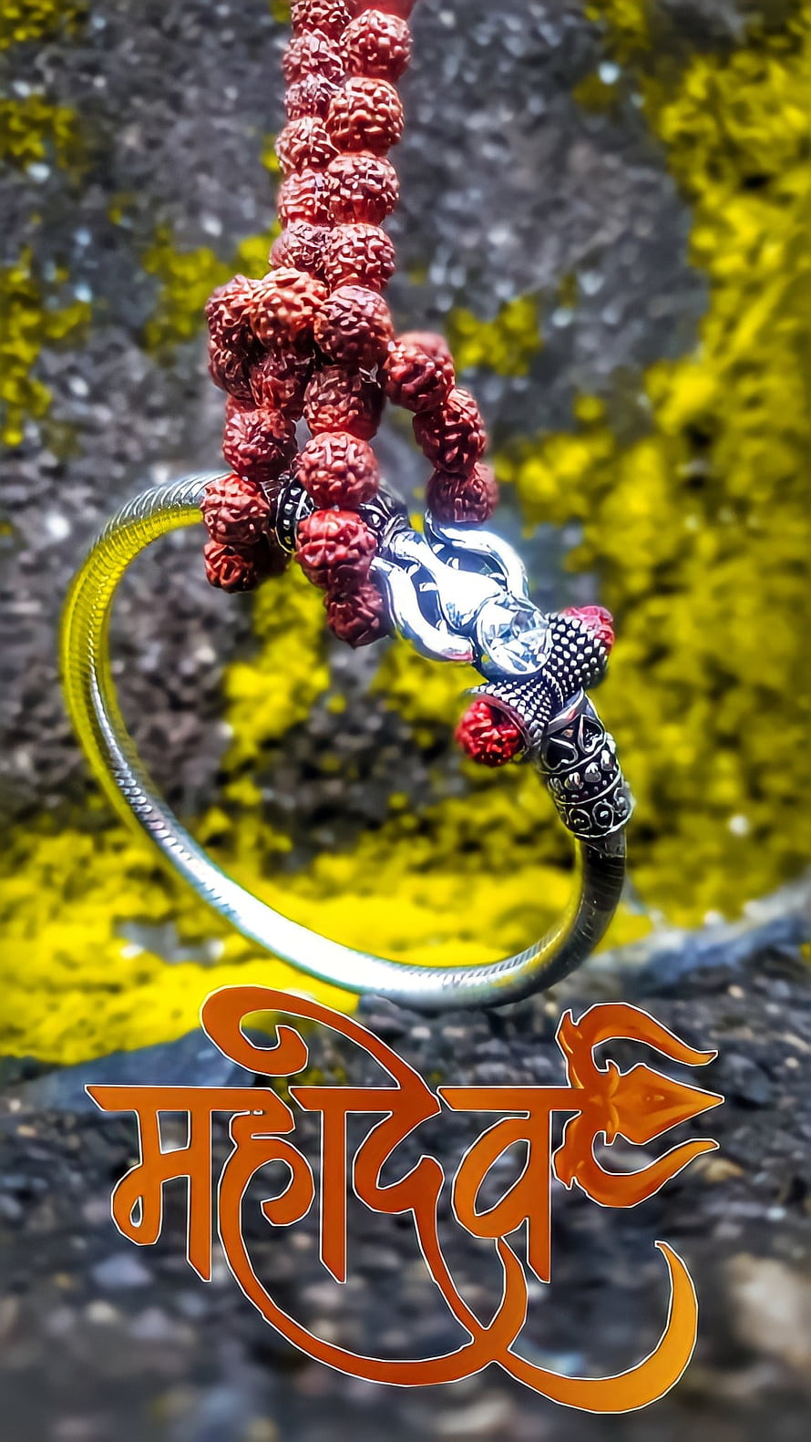 Mahadev Rudraksha Mala with Silver Ganesha Pendant and Coiled Snake Ornament HD phone wallpaper