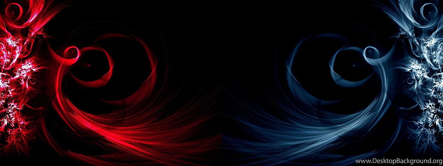 Red and Blue Abstract Swirls on Black Background HD wallpaper