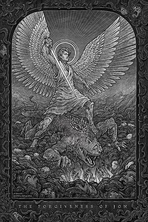 The Forgiveness of Jon: A Monochromatic Angelic Illustration Conquering a Beast HD phone wallpaper