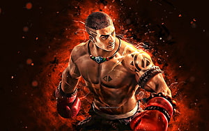 Paquito Mobile Legends Fighter in Red Boxing Gloves with Fiery Orange Background HD wallpaper