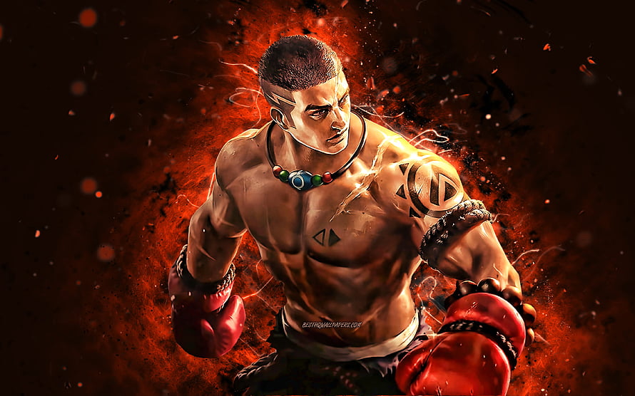 Paquito Mobile Legends Fighter in Red Boxing Gloves with Fiery Orange Background HD wallpaper