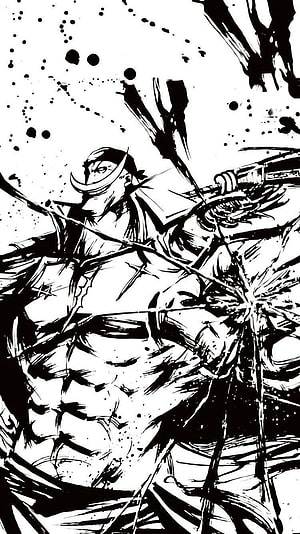 Whitebeard Manga Illustration in Dynamic Black and White Ink Style HD phone wallpaper