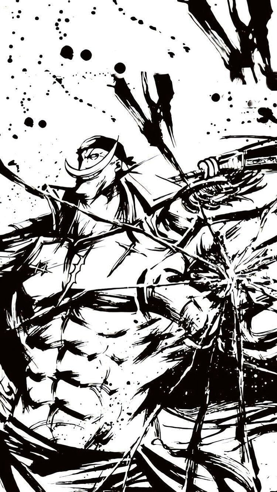 Whitebeard Manga Illustration in Dynamic Black and White Ink Style HD phone wallpaper