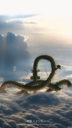 Shenron Dragon Ball Z Anime Dragon Soaring Through Dramatic Clouds at Sunset HD phone wallpaper