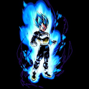 Vegeta in Super Saiyan Blue Form with Fiery Aura on Black Background HD phone wallpaper
