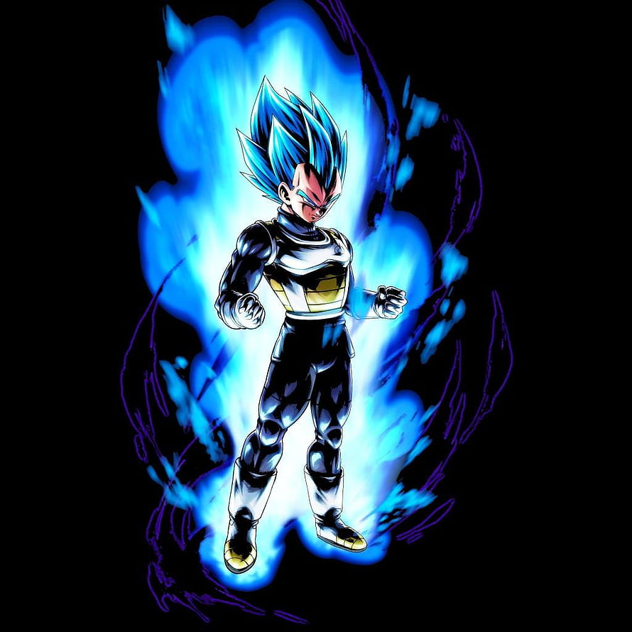 Vegeta in Super Saiyan Blue Form with Fiery Aura on Black Background HD phone wallpaper