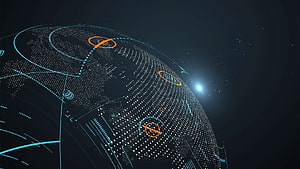 Digital Globe with Cybersecurity Network Nodes and Data Connections HD wallpaper