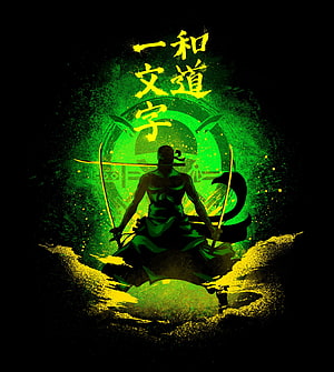 Roronoa Zoro Meditating with Dual Swords in Dark Green One Piece Anime Art HD phone wallpaper