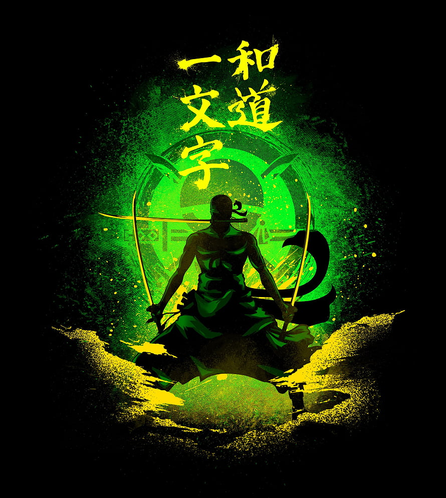 Roronoa Zoro Meditating with Dual Swords in Dark Green One Piece Anime Art HD phone wallpaper