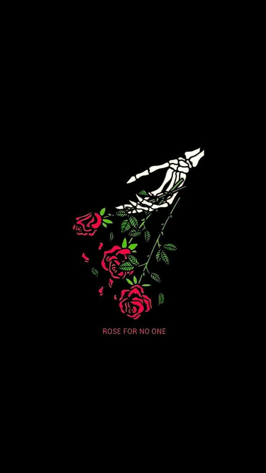 Skeletal Hand Holding Red Roses on Black Background with Rose for No One Text HD phone wallpaper