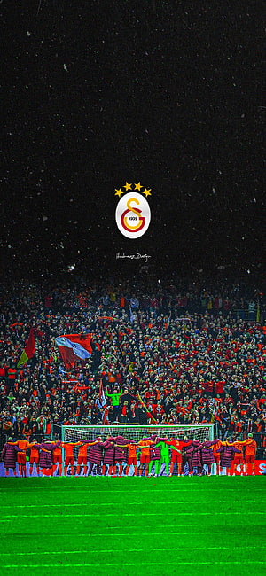 Galatasaray Football Team Lineup With Club Crest And Starry Stadium Crowd HD phone wallpaper