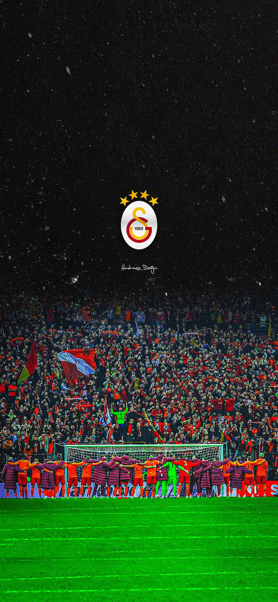 Galatasaray Football Team Lineup With Club Crest And Starry Stadium Crowd HD phone wallpaper