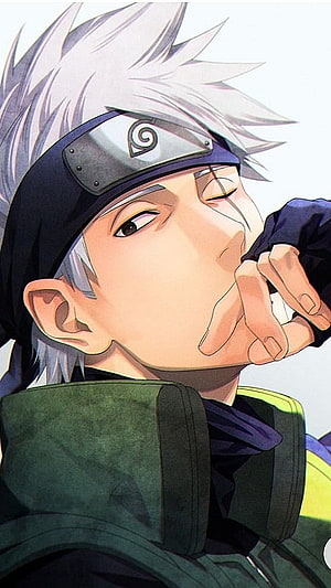Kakashi Hatake Anime Portrait with Headband and Green Vest HD phone wallpaper