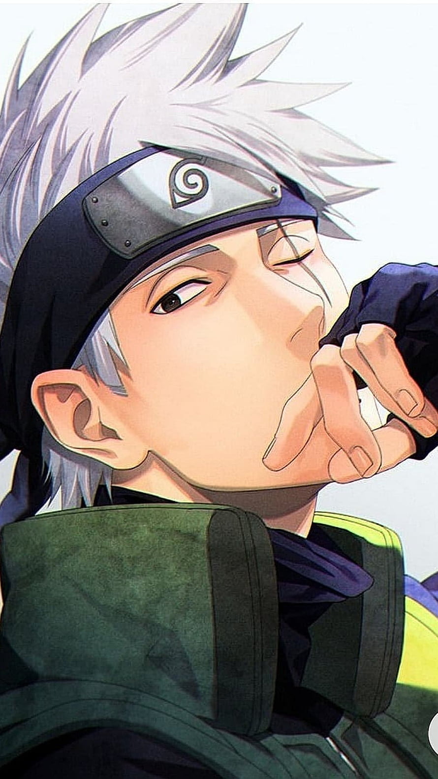 Kakashi Hatake Anime Portrait with Headband and Green Vest HD phone wallpaper