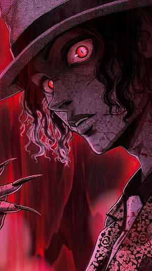 Muzan Kibutsuji from Demon Slayer in a dark red and purple comic style portrait HD phone wallpaper