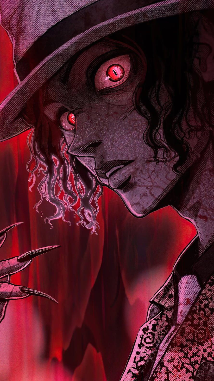 Muzan Kibutsuji from Demon Slayer in a dark red and purple comic style portrait HD phone wallpaper